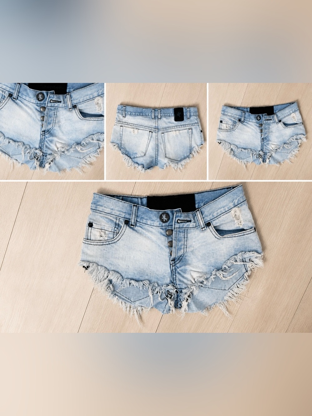 One Teaspoon Light Blue Distressed Denim Cutoff Shorts